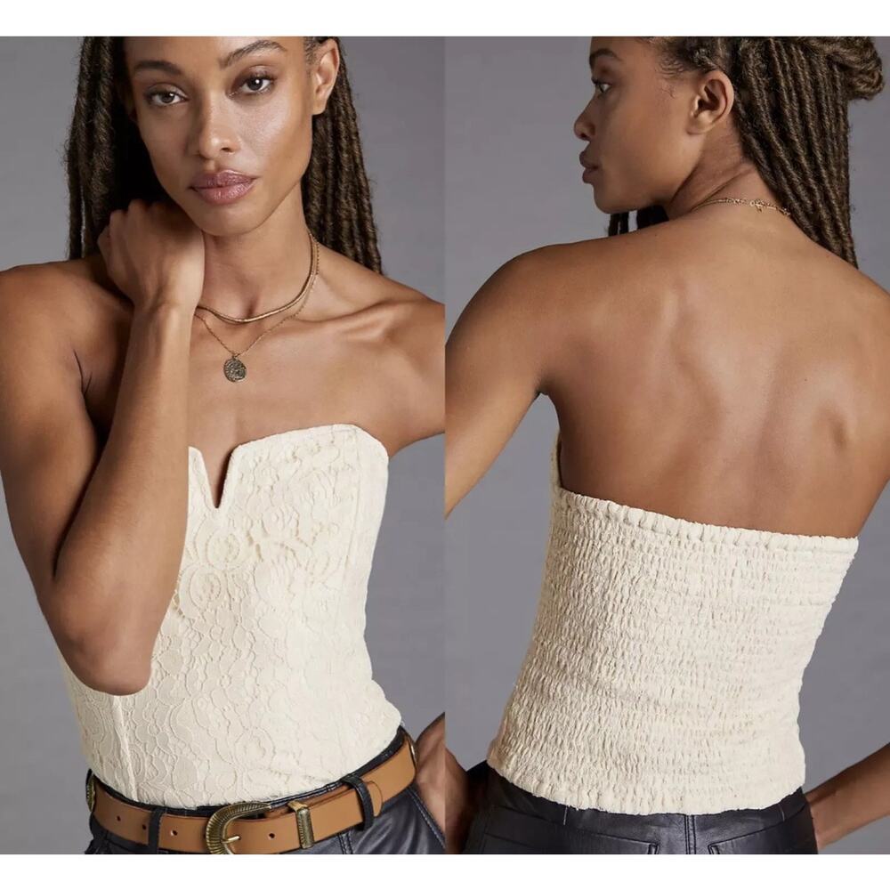 Anthropologie Cream Lace Strapless Tank Top